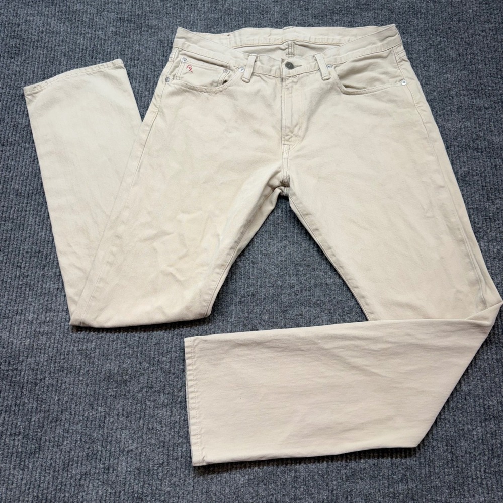 Polo Ralph Lauren Hudson Bone Jeans 33x32 Slim Straight Light Wash Denim